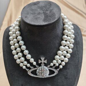 Vivienne Westwood Three Row Pearl Bas Relief Choker